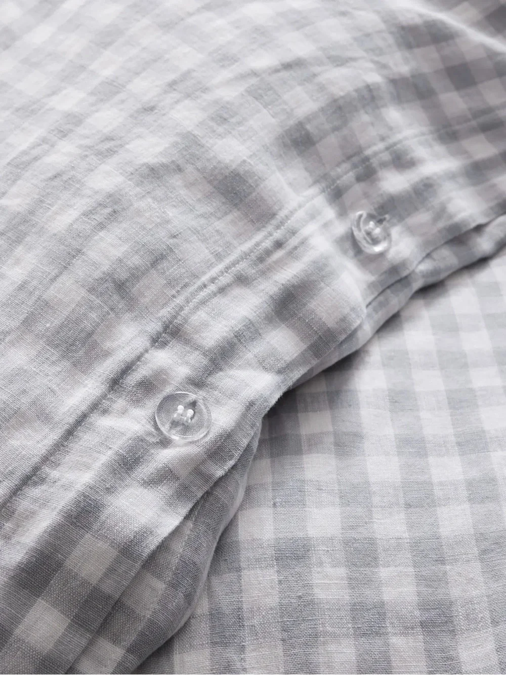 Quince European Linen Duvet Cover Set in Blue Fog Gingham King Size 1303